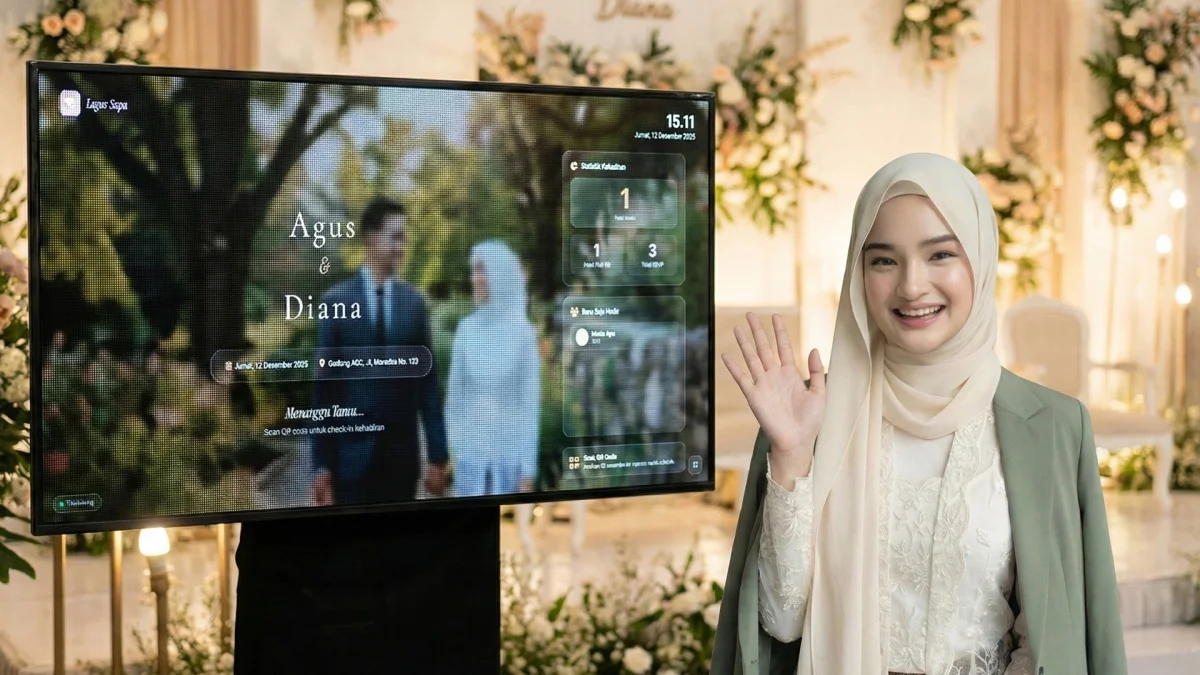 Layar Sapa AkadSuci - Tampilan nama tamu di layar besar